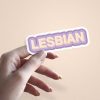 Woman holding Lesbian rainbow pride sticker