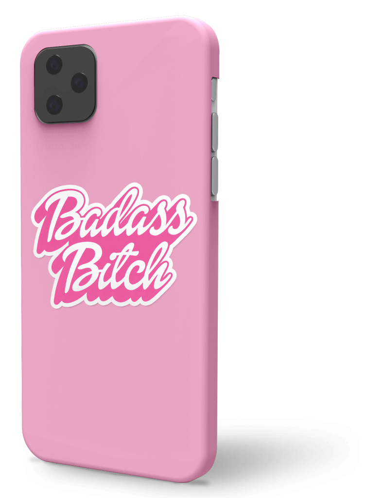 Badass Bitch Sticker on a pink iphone case. Badass Phone Sticker