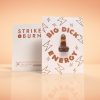 Big Dick Energy funny birthday card with removable crystal penis and bronze foil lightning bolts shown front and back on colorful background