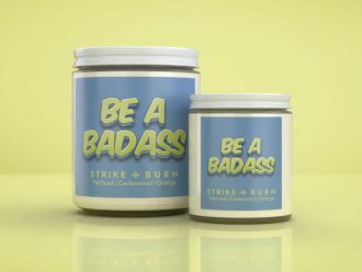 Be A Badass motivational patchouli candle with 70s groovy vibes and fearless confidence energy