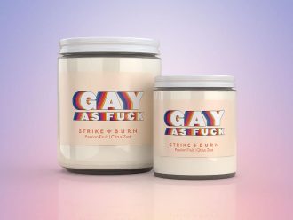 Gay As Fuck bold LGBTQ pride candle passion fruit citrus with  loud proud fabulous rainbow vibes
