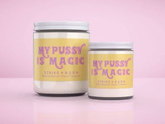 My Pussy Is Magic bestselling feminist candle black cardamom  cinnamon with sultry empowerment energy