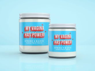My Vagina Has Power feminist activist candle gardenia neroli  with women's rights empowerment message