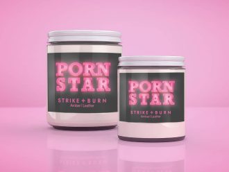 Porn Star adult humor candle rich amber supple leather with saucy spotlight-stealing confidence vibes