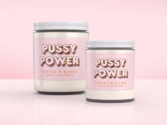 Pussy Power feminist gardenia candle with strong women empowerment and girl power superwoman energy