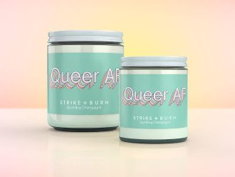 Queer AF fabulous pride candle sparkling champagne with fizz flair disco ball celebration vibes